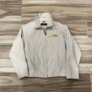 Beautiful Dunbrooke Womens Detroit style Bomber Jacket with sunset embroidery